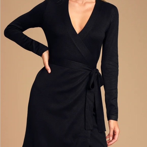NWT sold out lulus Literary Lover Black Wrap Sweater Dress xs - Picture 1 of 12